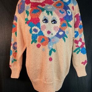 VINTAGE 80’s sparkly face‎ clown ugly sweater. Goldberg style.  Box E